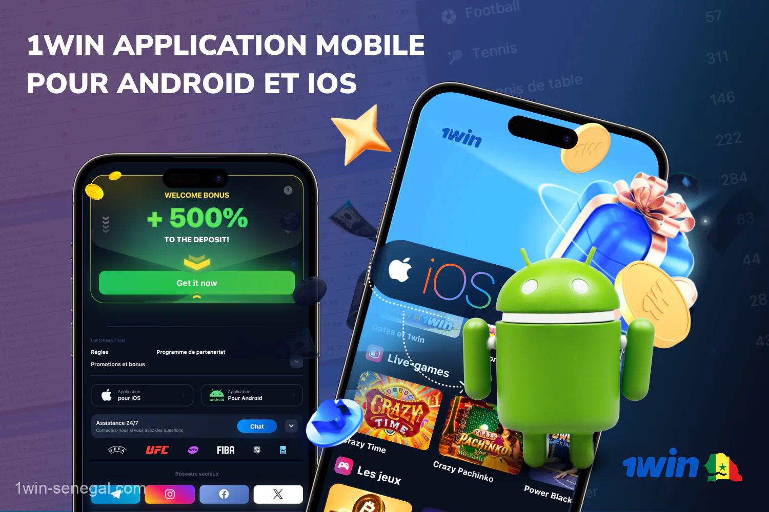 Pour des jeux de casino et des paris sportifs confortables, les utilisateurs du Sénégal peuvent télécharger l'application mobile 1win pour Android et iOS