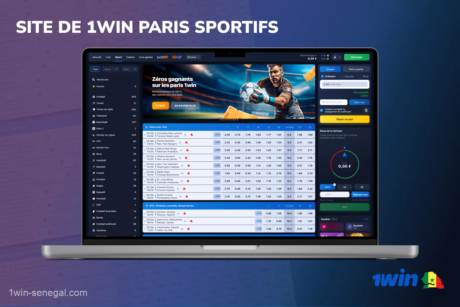 Les parieurs sénégalais peuvent placer des paris en direct sur le site Web et l'application mobile de 1win dans un large éventail de disciplines, du football au tennis en passant par le cricket et le rugby
