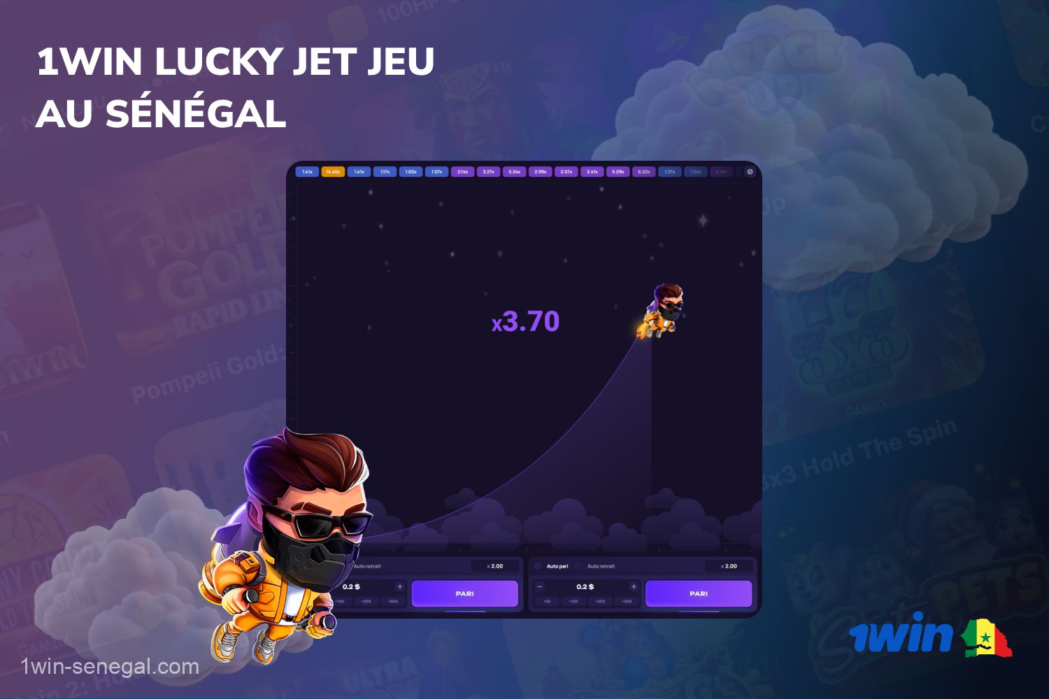 Lucky Jet, un jeu populaire parmi les utilisateurs sénégalais, est disponible sur le site web et l'application mobile de 1win Sénégal