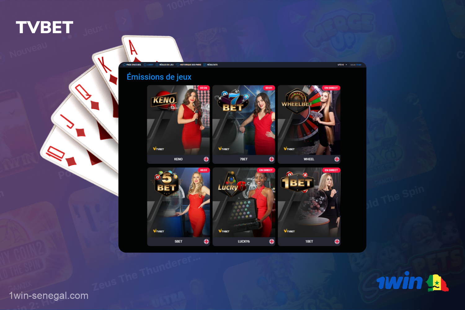 Les jeux du célèbre fournisseur de jeux avec croupier en direct TVBET sont rassemblés sur une page séparée du casino 1win