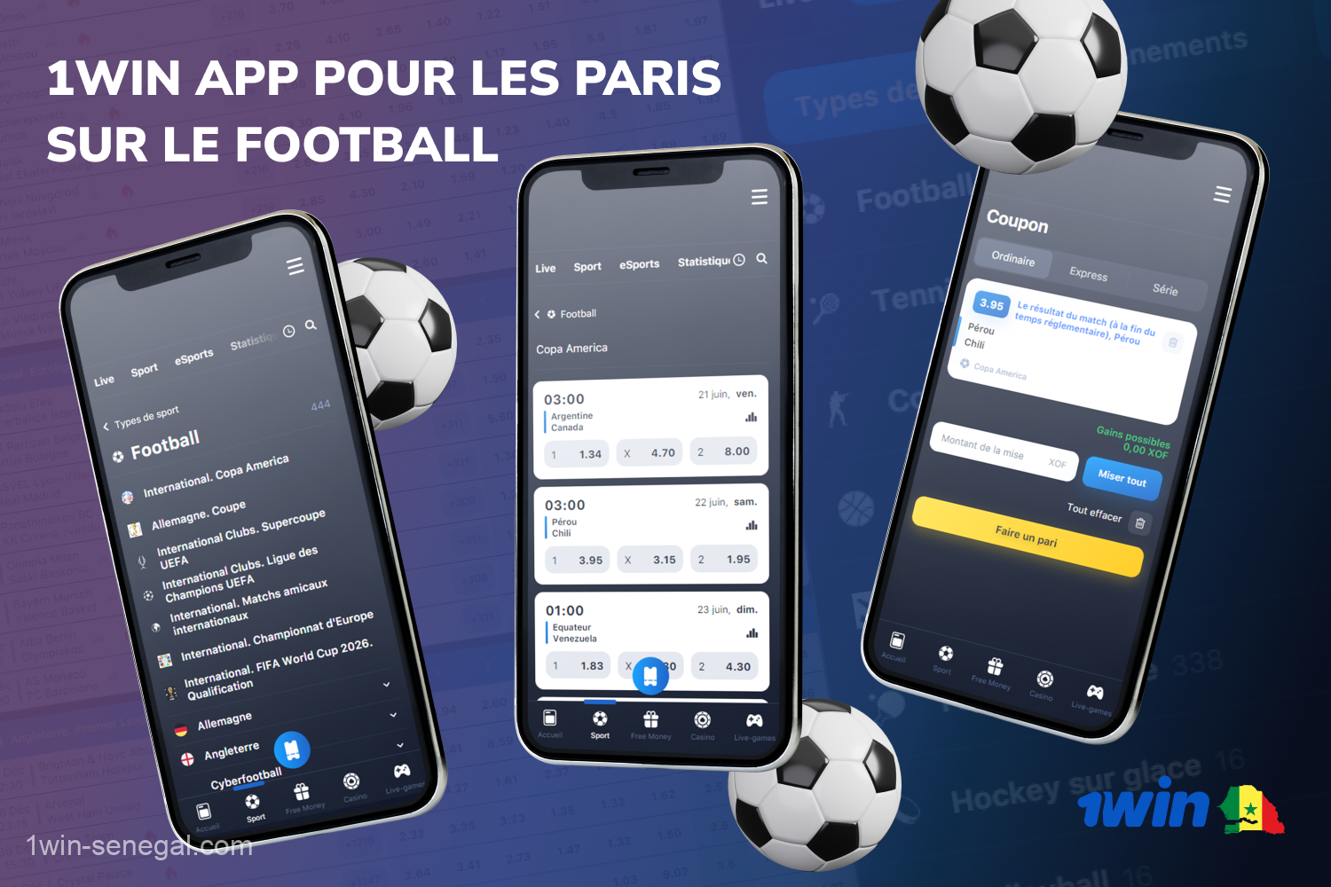 L'application mobile 1win apporte la commodité et l'excitation des paris sur le football directement sur les appareils mobiles des joueurs sénégalais
