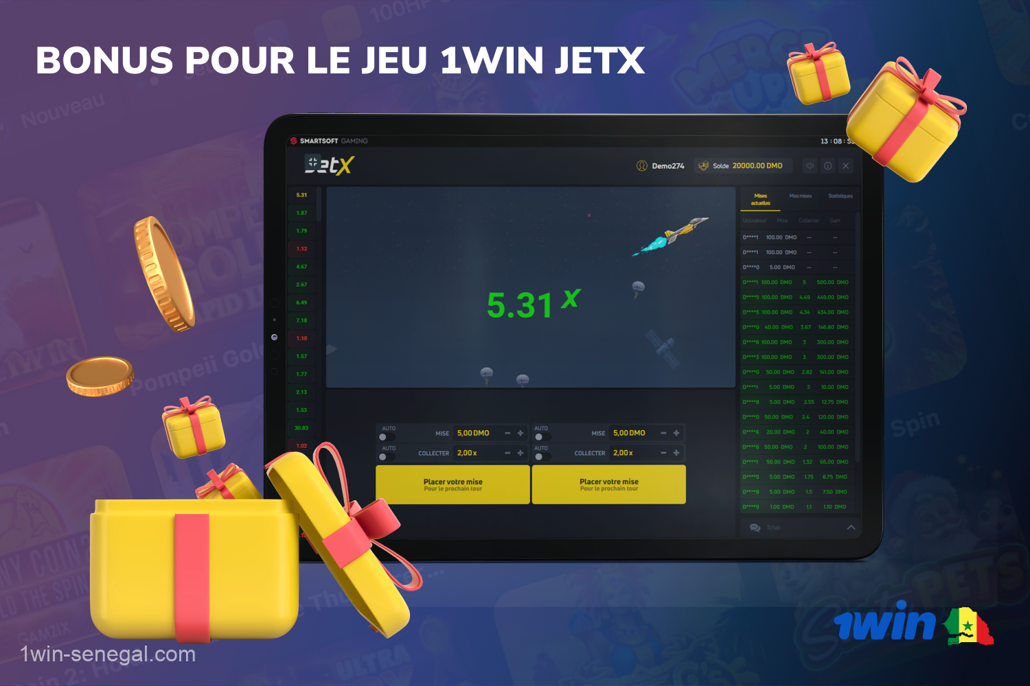 Chaque nouveau joueur JetX du Sénégal peut profiter du bonus de bienvenue 1win