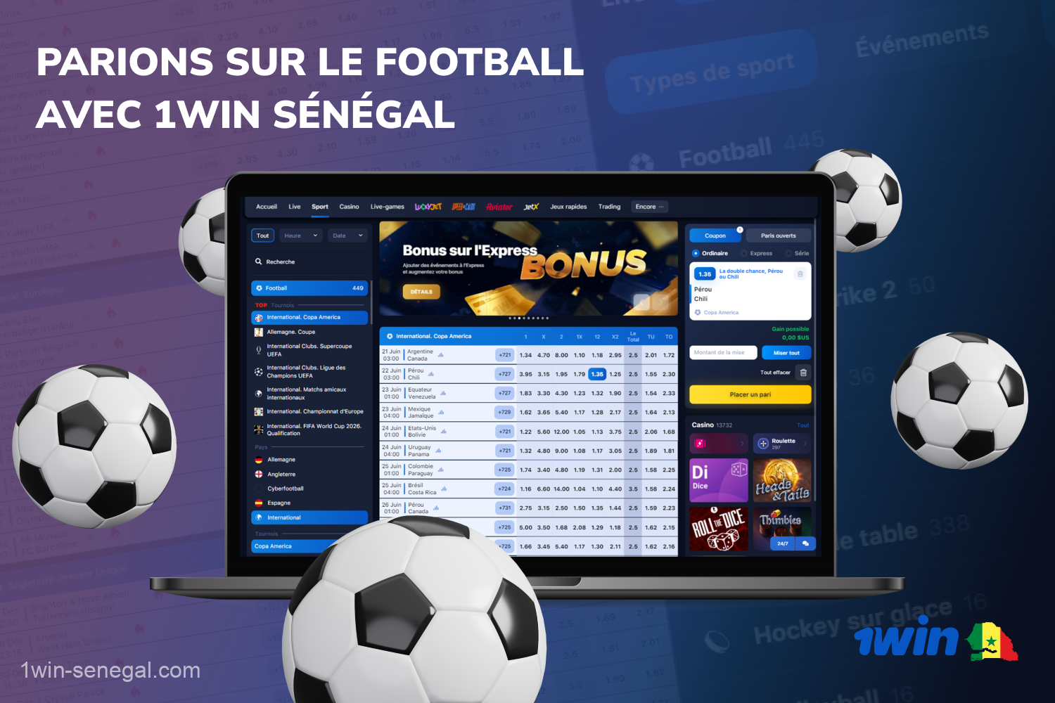 1win offre des options complètes de paris sur le football qui sont populaires parmi les utilisateurs sénégalais
