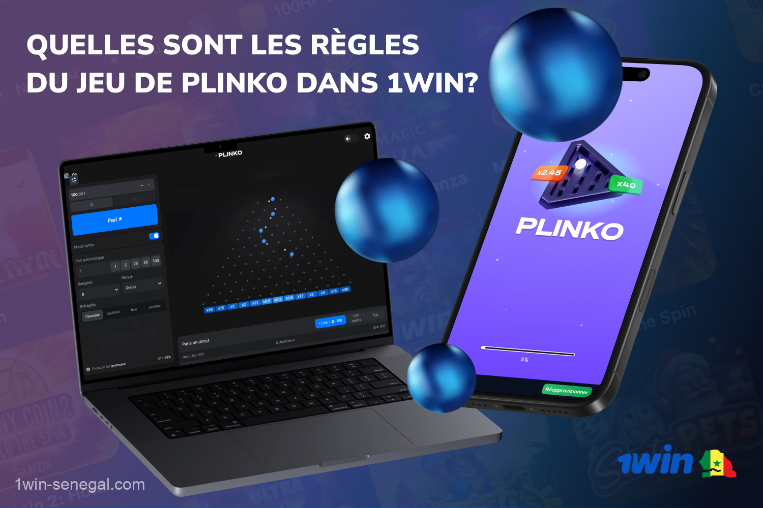 Dans 1win Plinko, le joueur place une mise, sélectionne un niveau de difficulté, lance le ballon et ses gains dépendent de la probabilité de la cellule où il atterrit