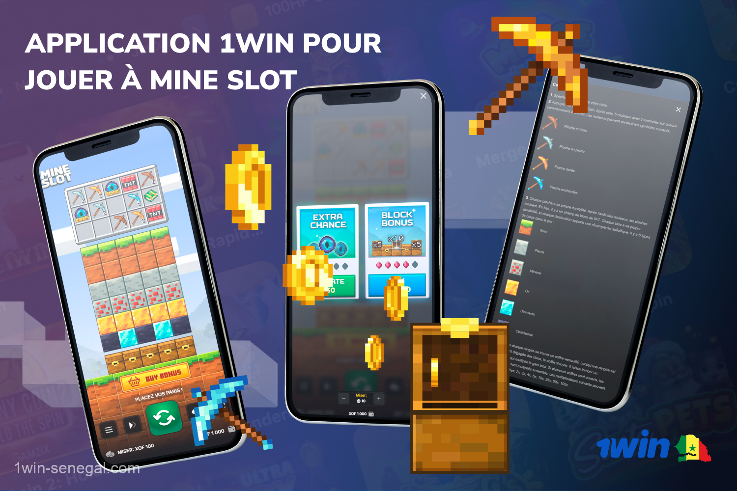 Pour les joueurs du Sénégal, une application spéciale 1win permet de profiter facilement de Mine Slot depuis votre téléphone mobile
