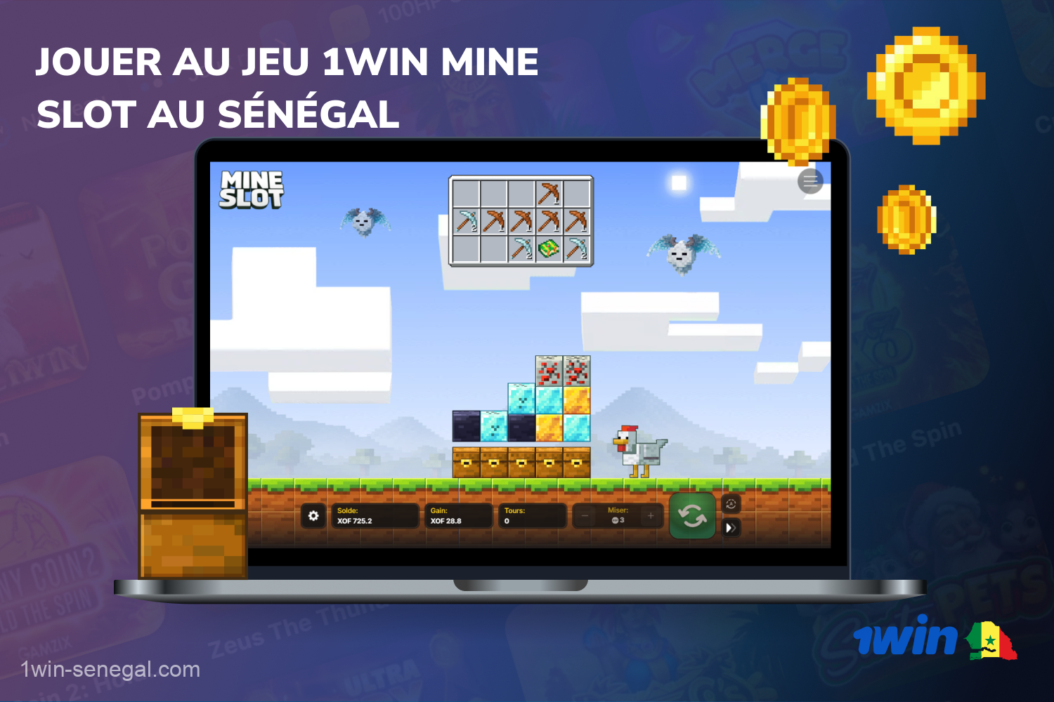 1win Mine Slot se démarque par son univers minier pixelisé, très apprécié des joueurs sénégalais